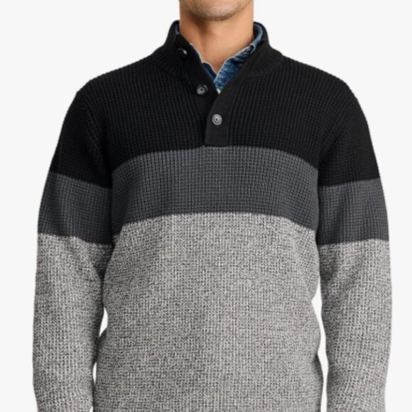 IZOD Men's Button Mock Sweater Black Dark Gray and Gray Size XL - Picture 1 of 5